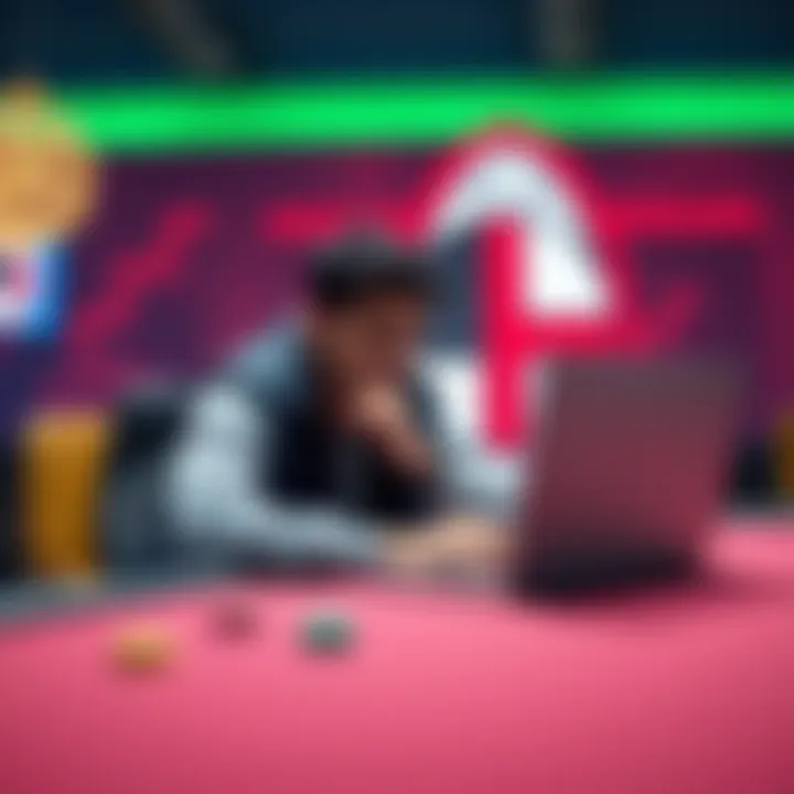 Player considering eligibility for top prize A player sits at a table with a casino chip and a laptop, contemplating their eligibility for a top prize after completing P3 with 470k wagering, with a Milan logo in the background.
