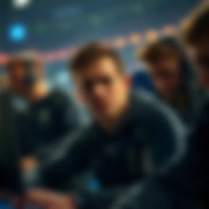 A player looking frustrated as he makes a poor decision during a gaming match, surrounded by teammates who seem disappointed.