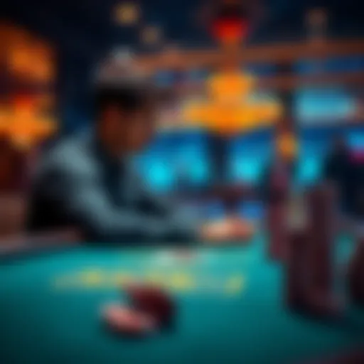A player sits at a poker table, contemplating whether to cash out after recent winnings, with chips stacked beside them.