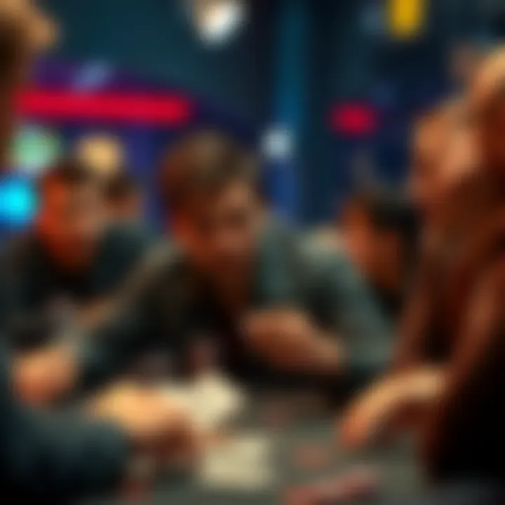 A poker player talking about his suspicions on opponents' cards during a tense game, while other players look surprised and focused on their hands.