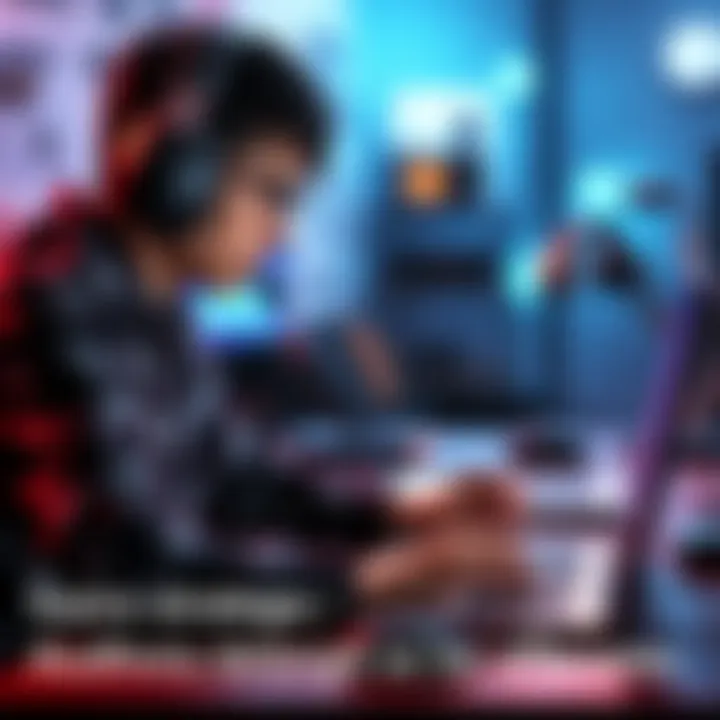 A focused player analyzing game strategies on a laptop, aiming to improve their redline performance