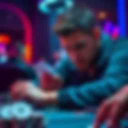 Player analyzing poker hand A player focused on a poker hand during a Mystery Bounty tournament, looking puzzled as they evaluate an opponent's risky Q2o play.