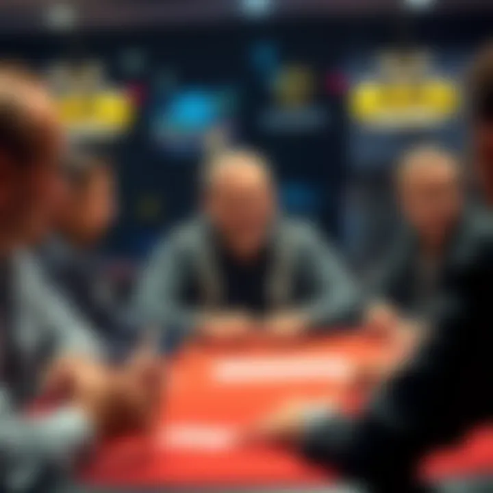 A card player smiles and apologizes to opponents after winning a big hand, showing mixed reactions among the players at the table.