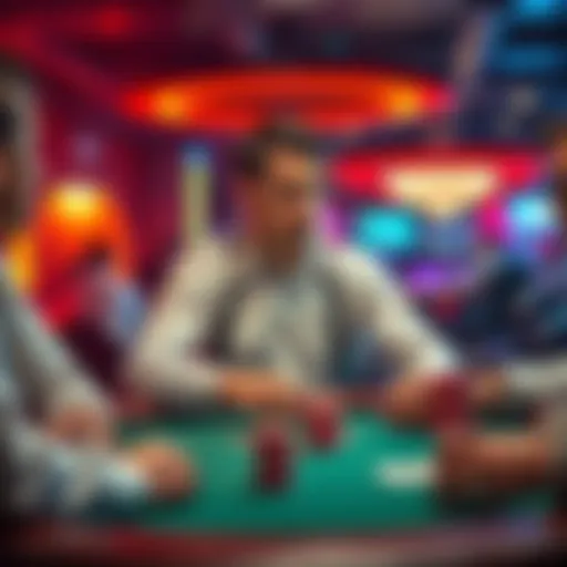 A focused player sitting at a poker table, considering strategy among skilled opponents.