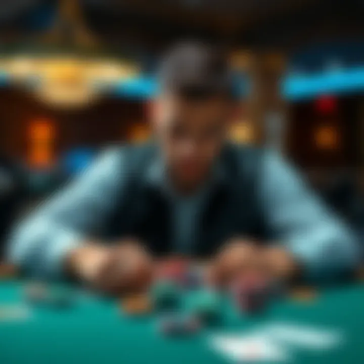 A poker player focused on the game at a table with chips and cards, showcasing a 1/2 PLO game