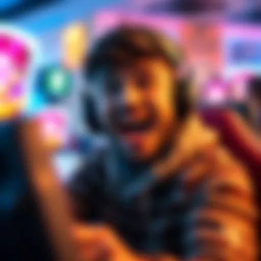 A gamer celebrating a $75 bonus in the game Baaaaang!, showing a joyful expression and focused on the screen.