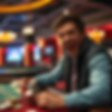 A player at a betting table with chips stacked high, showing excitement after a winning streak.