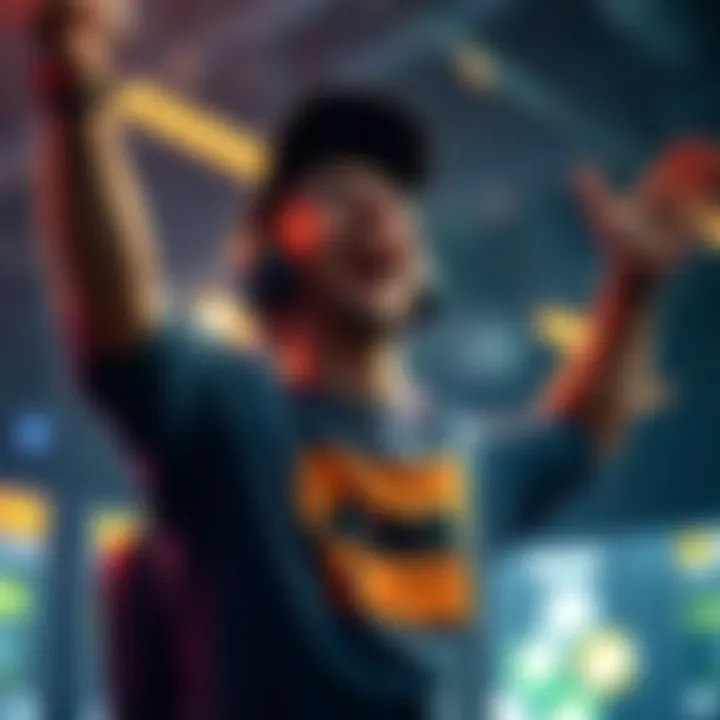 A player excitedly celebrates after turning a small bet into a large win in a mining mini-game.