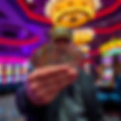 A player holds cash at a Caesars gaming venue, looking for ways to withdraw money without a bank account.