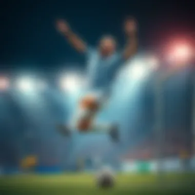 A soccer player jumps in celebration after scoring a goal, showcasing emotion and excitement on the field.