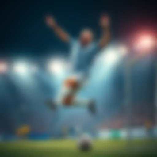 A soccer player jumps in celebration after scoring a goal, showcasing emotion and excitement on the field.