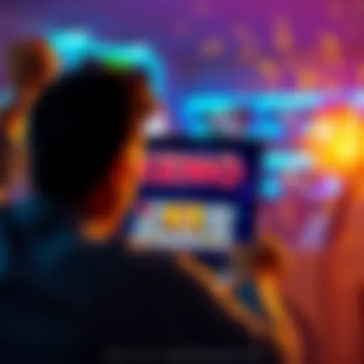 A player celebrates their Keno win with a laptop showing the winning screen