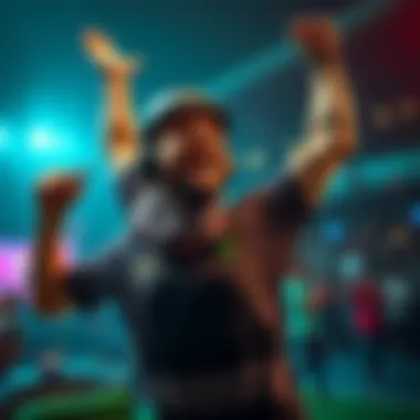 An excited player celebrates a surprising win in a game, showing joy and surprise at their achievement.