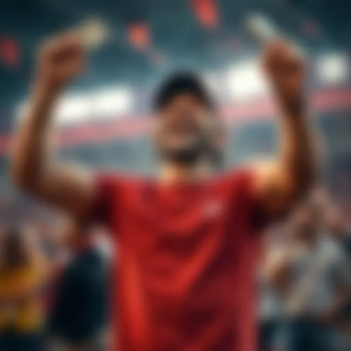 A joyful person holding cash and cheering after winning a bet