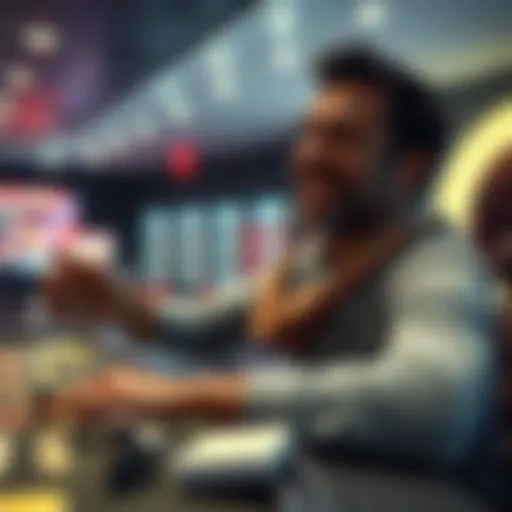 A happy player holding a winning ticket while sitting at a gaming table