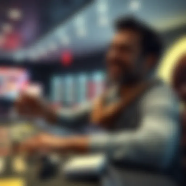 A happy player holding a winning ticket while sitting at a gaming table