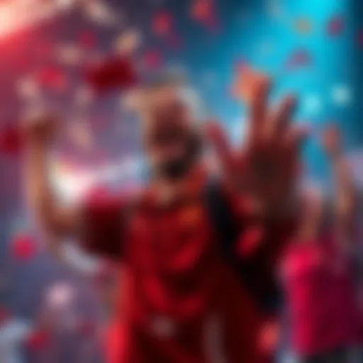 A happy player celebrating after winning a prize with a small bet of 0.40, with confetti and excitement around them.