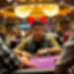 A player sitting at a poker table, focused on a game, with chips and cards in front of him, ready for a big tournament at ClubWPT.