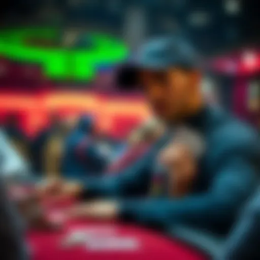 A poker player looks at their cards thoughtfully, weighing the decision to fold against a LAG opponent at a micro stakes table with deep stacks.
