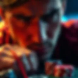 A player contemplating a bet A close-up of a person looking at poker chips with a thoughtful expression, reflecting uncertainty in gambling decisions.