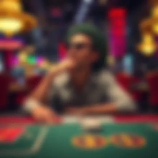 A thoughtful player sitting at a casino table, reflecting on recent losses and considering a break from gambling.