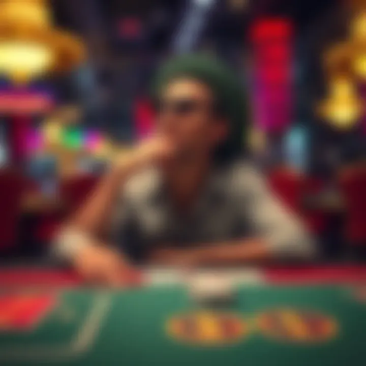 A thoughtful player sitting at a casino table, reflecting on recent losses and considering a break from gambling.