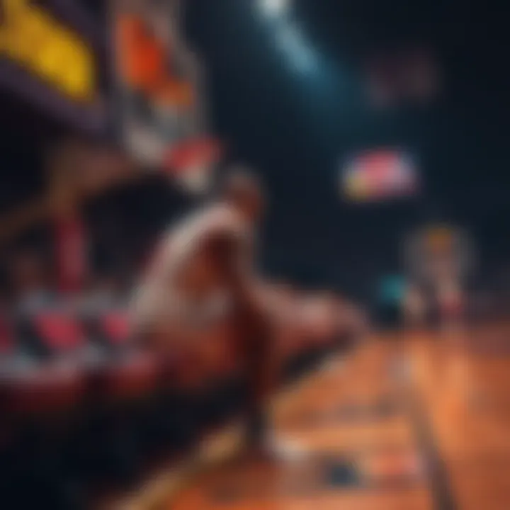 A basketball player sitting on the bench with a scoreboard showing a loss