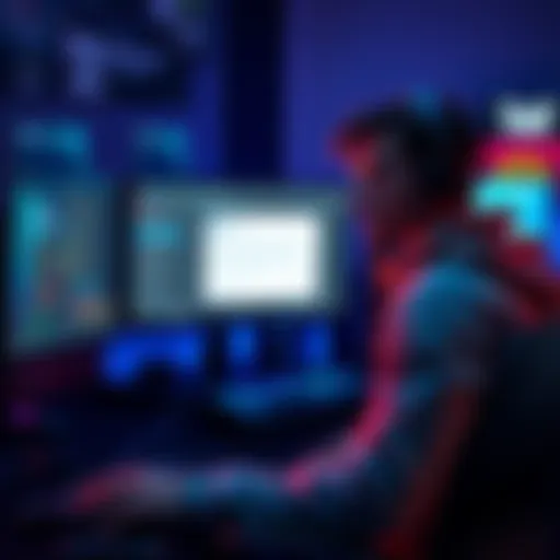 A video game player in casual clothing looking at a computer screen, pondering over an email about subscription bonuses.