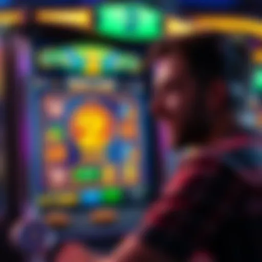 A player excitedly looks at a game screen showing the 2 vs pop up bonus, with colorful graphics and coins around.