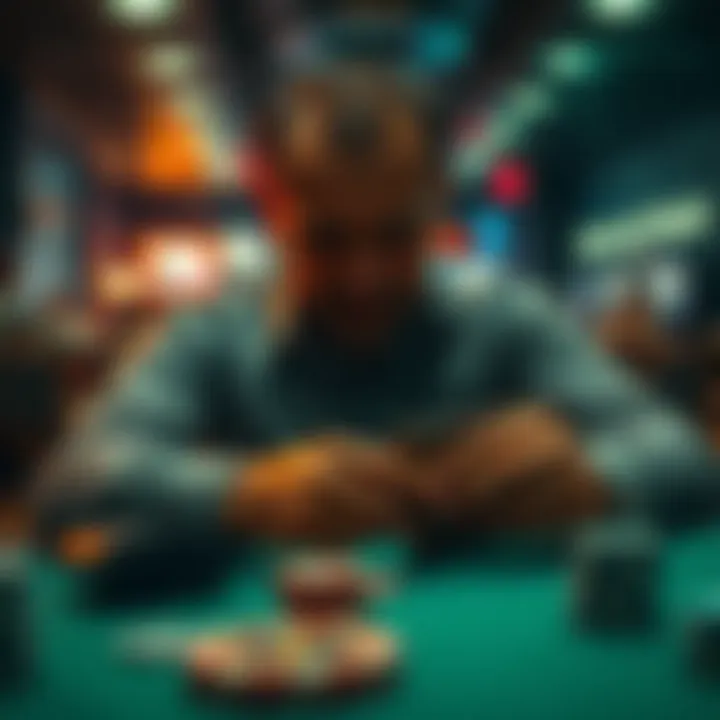 A despondent man sitting at a gaming table, staring at his empty wallet, symbolizing loss and despair in gambling.