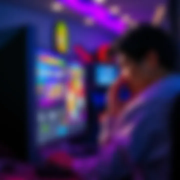 A person looks disappointed while playing a spin game on a computer, showing losing results on the screen.