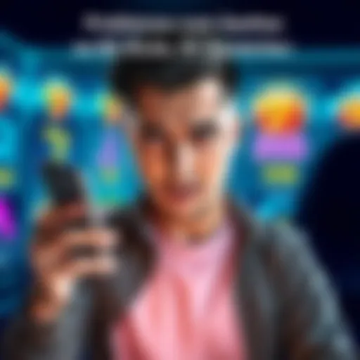 A person looking concerned while holding a phone, indicating a problem with a game reward, with a background showing game graphics.