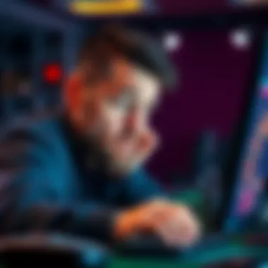 A player with a concerned look trying to withdraw winnings from an online casino on a computer, showing the struggle with the withdrawal process