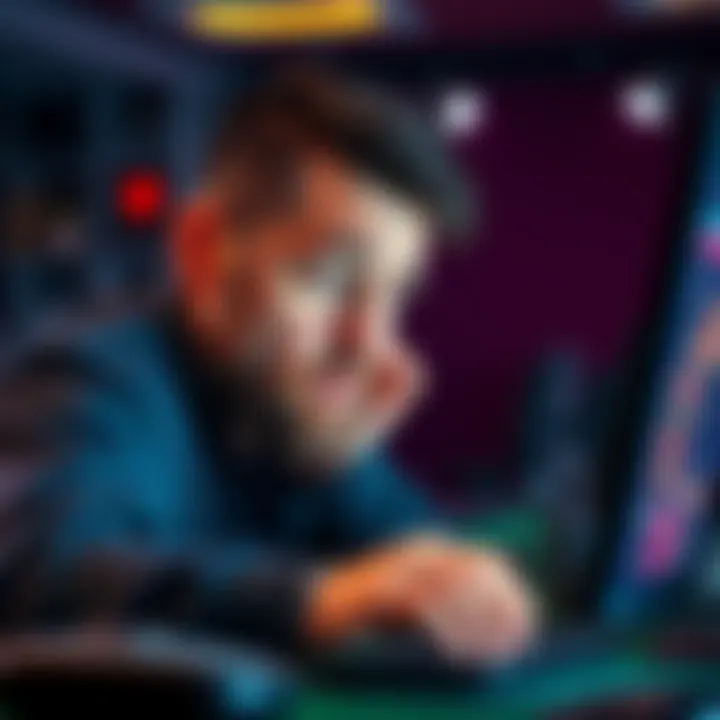 A player with a concerned look trying to withdraw winnings from an online casino on a computer, showing the struggle with the withdrawal process