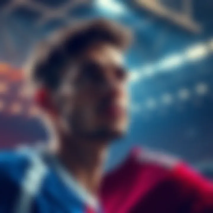 Player in focus for future planning A close-up of a player contemplating his career choices, with a stadium in the background