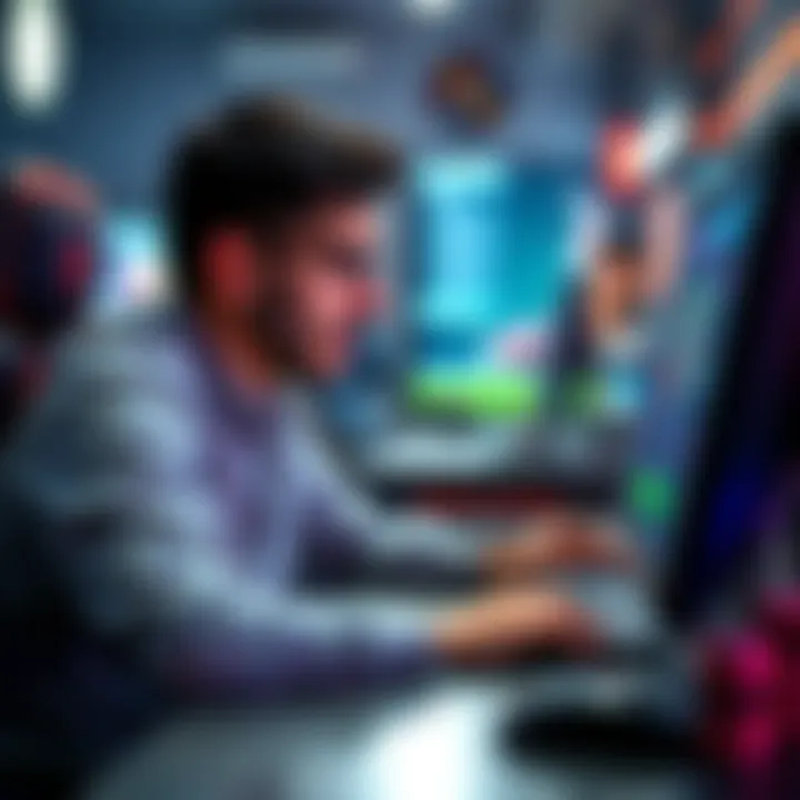 A person sitting at a computer looking frustrated after losing money in online betting, with gaming graphics on the screen