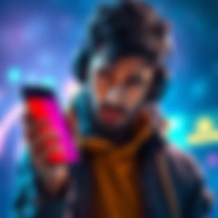 A veteran player looking worried, holding a phone and searching for help regarding his banned account on a gaming platform.