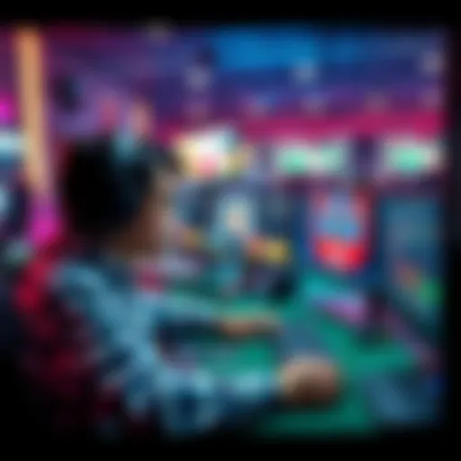 A focused player managing multiple poker tables on their computer, showing several screens with different games.