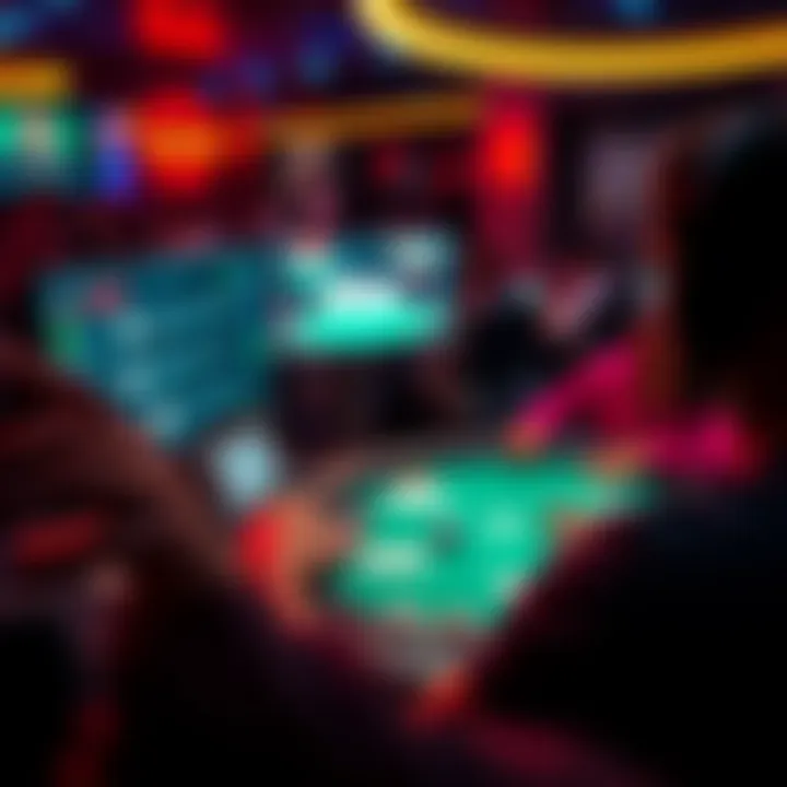 A poker player focused on a computer screen during an online tournament, showing cards and chips on the virtual table.