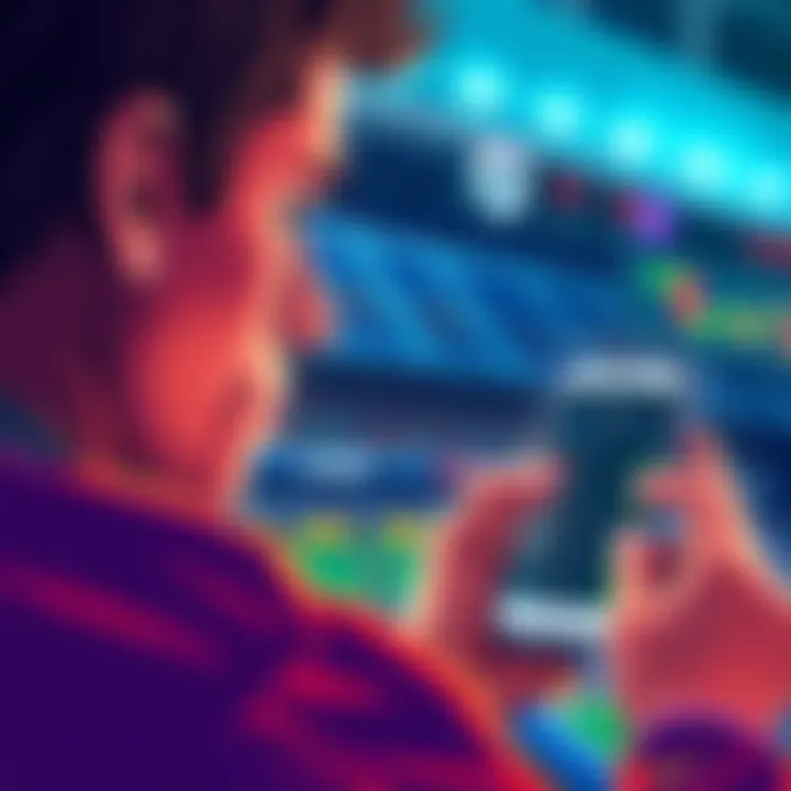 A person looking at a betting app focused on player props, with sports graphics in the background