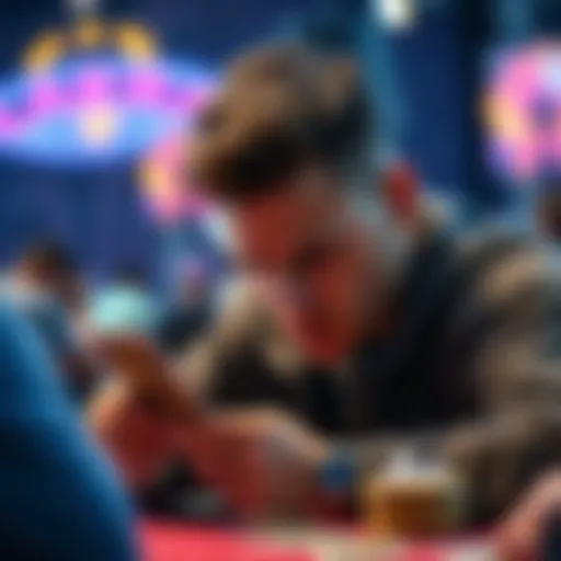 A player examining his cards at a tournament, looking concerned about the distribution of cards and RNG fairness.
