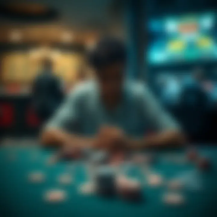 A person sitting alone at a table, looking dejected with gambling chips scattered around, symbolizing a significant loss in betting.