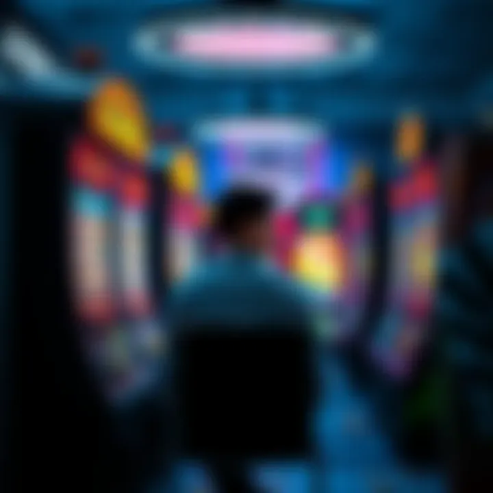 A person sitting at a slot machine looking disappointed after losing money, with empty coins scattered around.