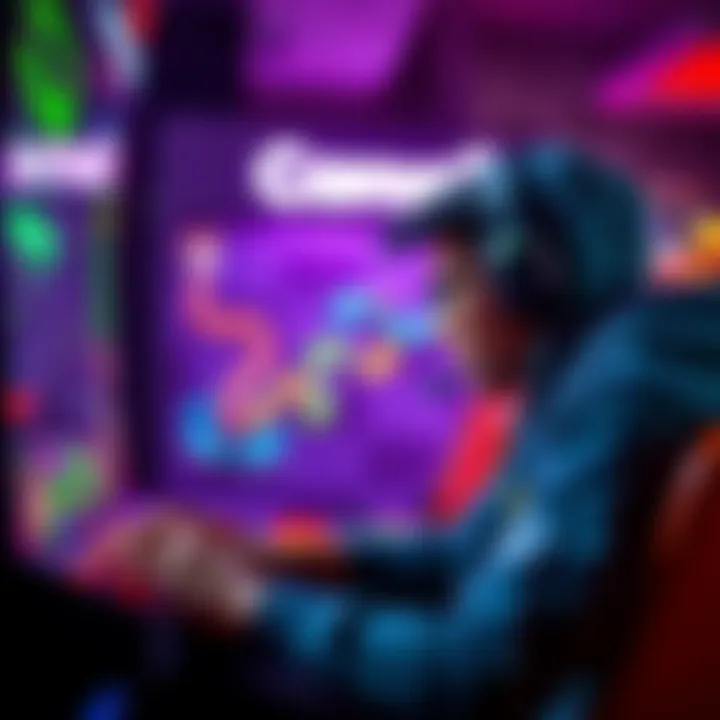 A person focused on playing the Snakes game with bright graphics and no animations