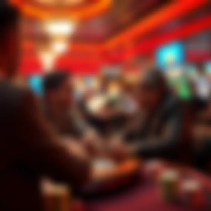 A casino player chatting with a dealer while playing cards, looking relaxed and engaged