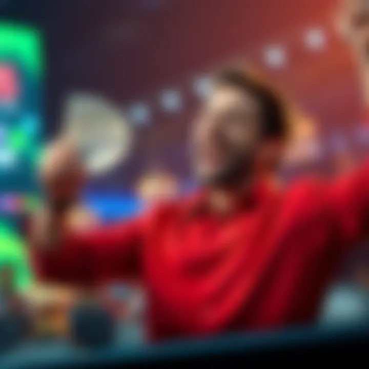 A player celebrating a big win on Preach TV, holding cash in one hand and looking thrilled.