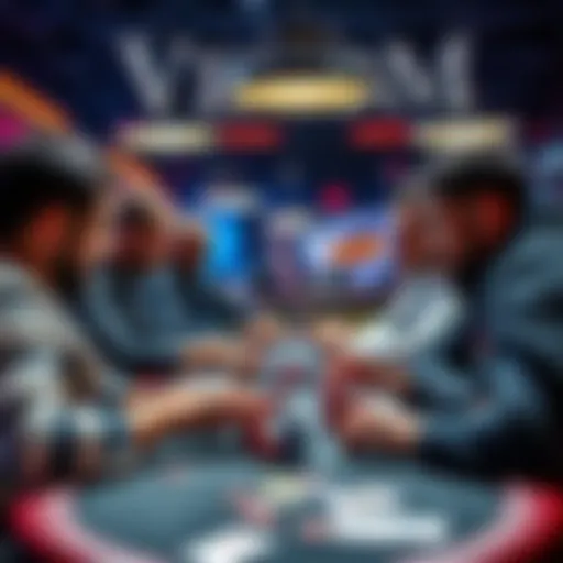 A group of players sharing their thoughts about Venom tournaments at ACRpoker, with poker chips and cards on the table.