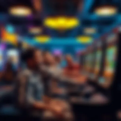 Group of players expressing excitement while trying out new slot machines in a casino setting