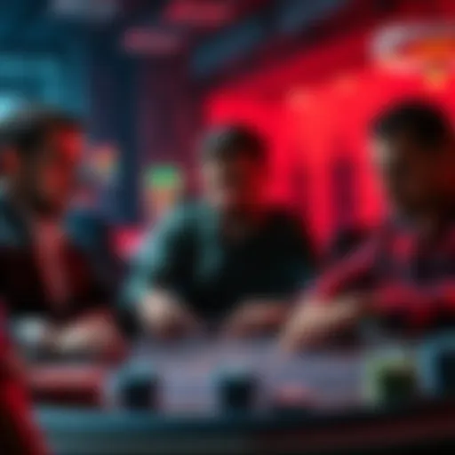 Three players go all in after the flop during an intense poker game at Hustler