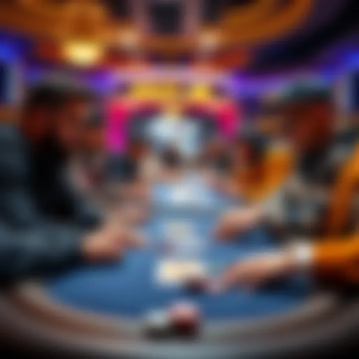 A group of poker players focusing on their cards and chips at the WSOP ME tournament, with Malcolm Trayner prominently leading the game.